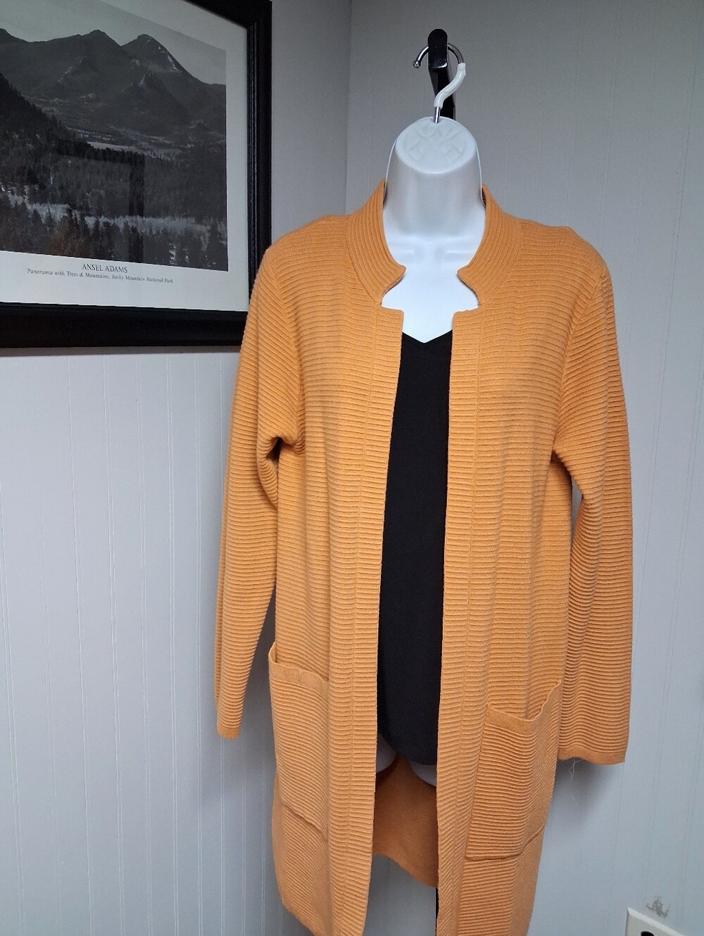 Sioni Long Open-Front Ribbed Cardigan - Sweater Gold Size S